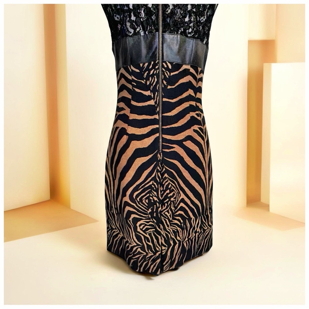 Tracy Reese Zebra Print Dress | Leather Lace Mixed Media | Statement Piece | 8 - Picture 14 of 16